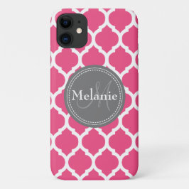 Mit Monogramm, hellrosa und graue Quatrefolie Case-Mate iPhone Hülle
