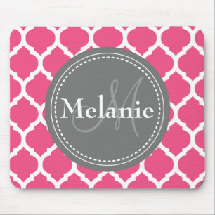 Mit Monogramm, hellrosa und graue Quatrefolie Mousepad