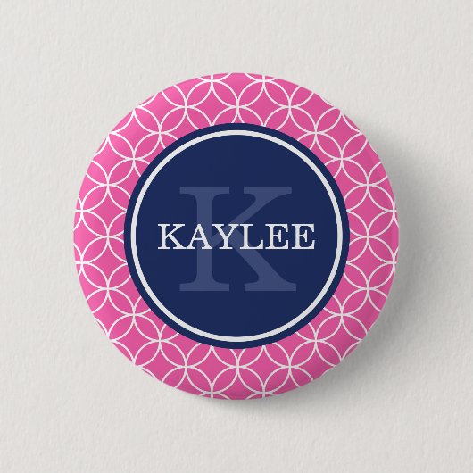 Mit Monogramm, hellrosa Zirkel Petal Muster Button (Vorderseite)