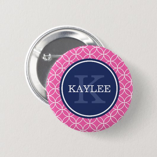 Mit Monogramm, hellrosa Zirkel Petal Muster Button (Vorne & Hinten)
