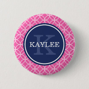 Mit Monogramm, hellrosa Zirkel Petal Muster Button