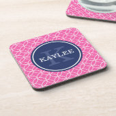 Mit Monogramm, hellrosa Zirkel Petal Muster Untersetzer (Linke Seite)