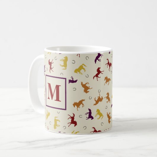 Mit Monogramm Herbst-Herbstlaub Pferdemuster Kaffeetasse (Vorderseite Links)