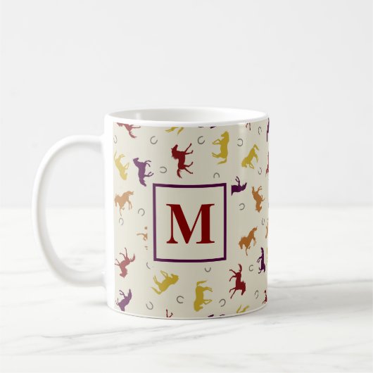 Mit Monogramm Herbst-Herbstlaub Pferdemuster Kaffeetasse (Links)