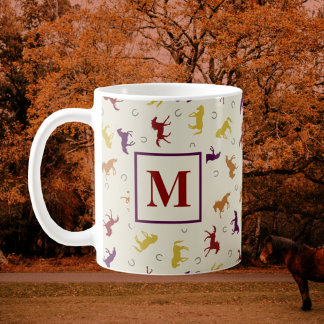Mit Monogramm Herbst-Herbstlaub Pferdemuster Kaffeetasse