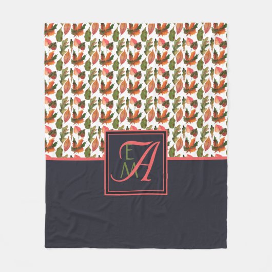 Mit Monogramm Herbstbelästigung Blauer Orangenfall Fleecedecke (Vorderseite)