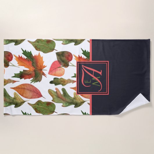 Mit Monogramm Herbstbelästigung Blauer Orangenfall Strandtuch (Vorderseite)