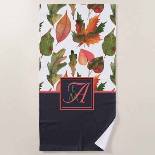 Mit Monogramm Herbstbelästigung Blauer Orangenfall Strandtuch (Vorderseite)