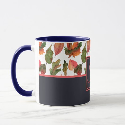 Mit Monogramm Herbstbelästigung Blauer Orangenfall Tasse (Links)