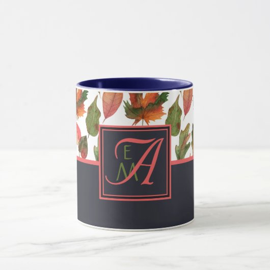 Mit Monogramm Herbstbelästigung Blauer Orangenfall Tasse (Zentrum)