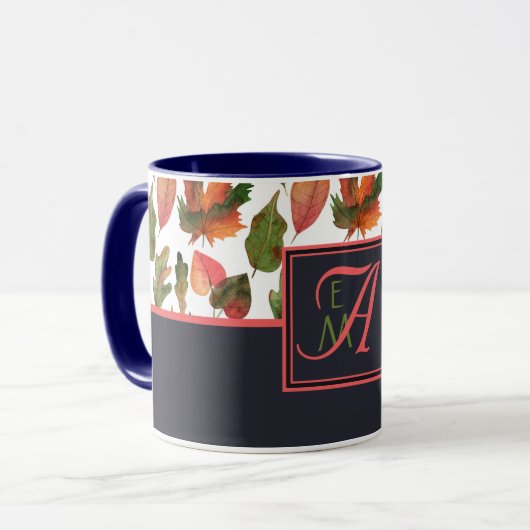Mit Monogramm Herbstbelästigung Blauer Orangenfall Tasse (Vorderseite Links)