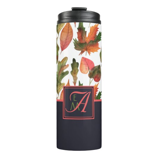 Mit Monogramm Herbstbelästigung Blauer Orangenfall Thermosbecher (Vorderseite)