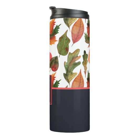 Mit Monogramm Herbstbelästigung Blauer Orangenfall Thermosbecher (Nach rechts gedreht)