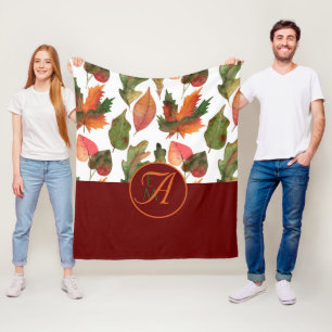 Mit Monogramm Herbstlaub Burgund Herbstdekor Fleecedecke