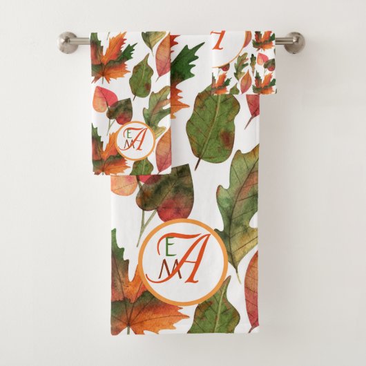 Mit Monogramm Herbstlaub Herbstdekor Orange Green Badhandtuch Set (Insitu)