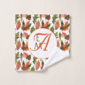 Mit Monogramm Herbstlaub Herbstdekor Orange Green Badhandtuch Set (Waschlappen)