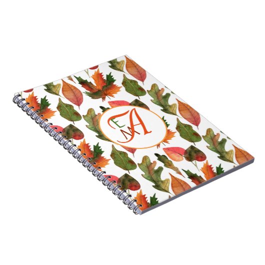 Mit Monogramm Herbstlaub Herbstdekor Orange Green Notizblock (Rechte Seite)