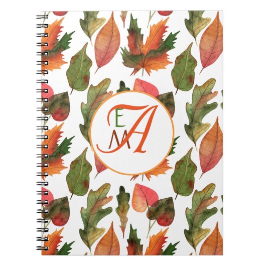Mit Monogramm Herbstlaub Herbstdekor Orange Green Notizblock (Vorderseite)