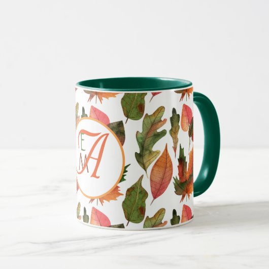 Mit Monogramm Herbstlaub Herbstdekor Orange Green Tasse (VorderseiteRechts)