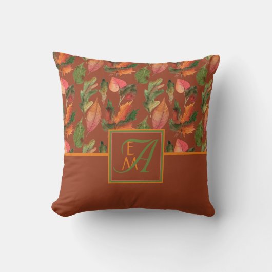 Mit Monogramm Herbstlaub Herbstfarbendekor Kissen (Vorderseite)