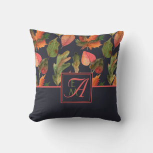 Mit Monogramm Herbstlaub Navy Blue Pink Dekoration Kissen