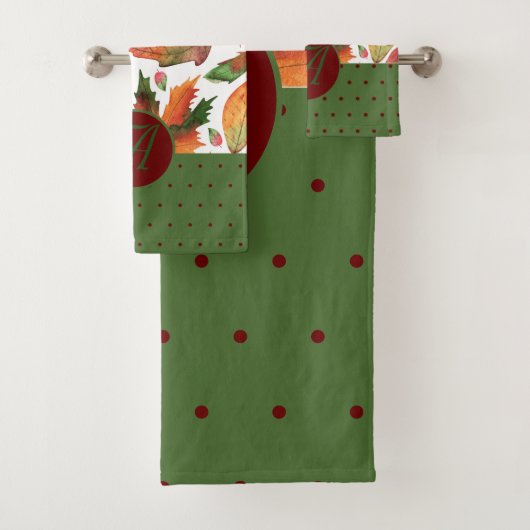 Mit Monogramm Herbstlaub Rote Dekoration im Herbst Badhandtuch Set (Insitu)