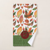 Mit Monogramm Herbstlaub Rote Dekoration im Herbst Badhandtuch Set (Handtuch)