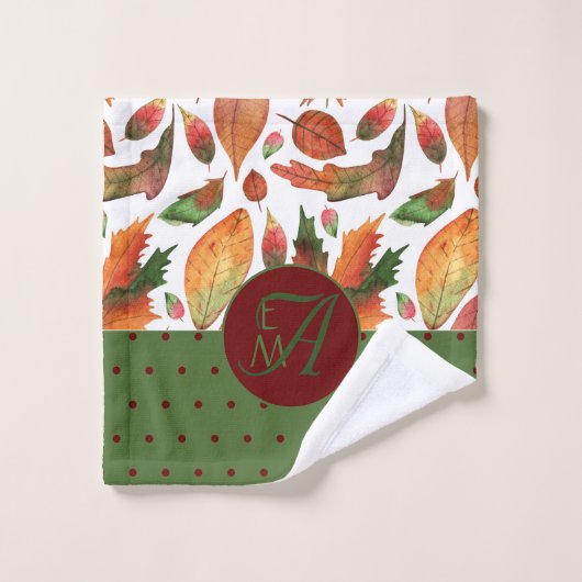 Mit Monogramm Herbstlaub Rote Dekoration im Herbst Badhandtuch Set (Waschlappen)