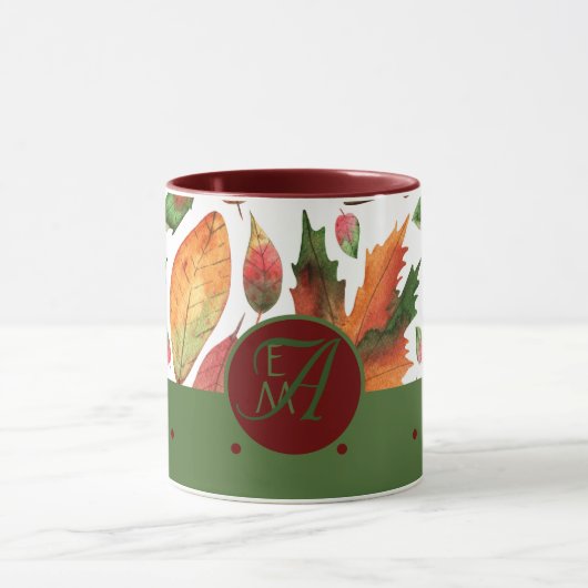 Mit Monogramm Herbstlaub Rote Dekoration im Herbst Tasse (Zentrum)
