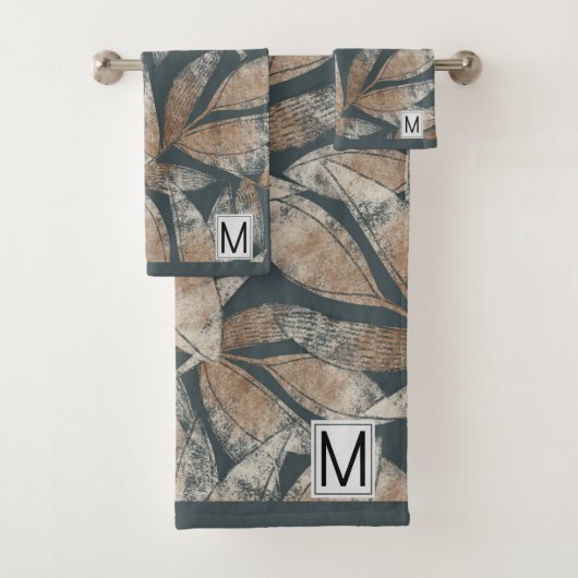 Mit Monogramm Herbstleaves-Muster Badhandtuch Set (Insitu)