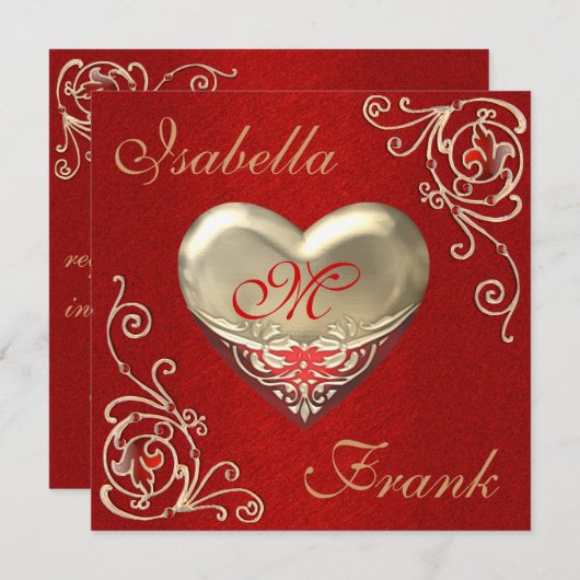 Mit Monogramm HERZ Hochzeit oder ANNIVERSARY Invit Einladung (Vorne/Hinten)