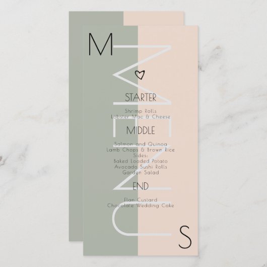 Mit Monogramm Herzhochzeit - Pink-Menü (Vorne/Hinten)