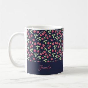 Mit Monogramm   Himbeere Blume Blauer Blütenstaub Kaffeetasse