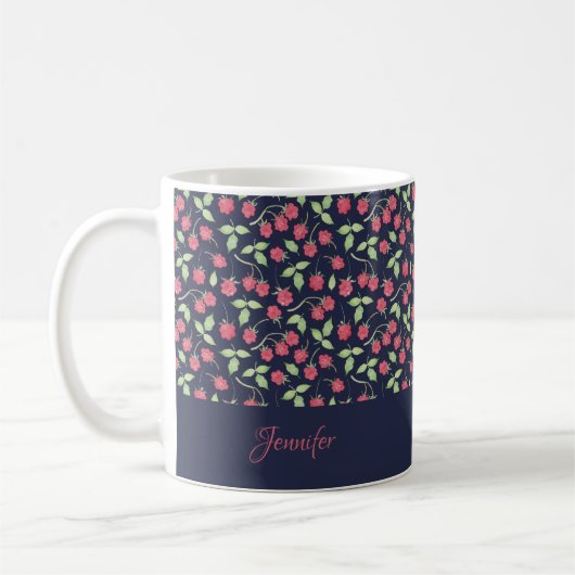 Mit Monogramm | Himbeere Blume Blauer Blütenstaub Kaffeetasse (Links)