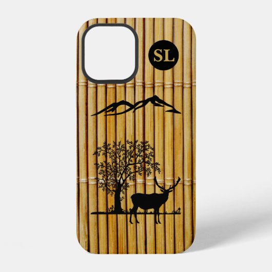 Mit Monogramm Hirsche Silhouette Apple iPhone 12 F Hülle (Rückseite)