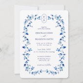 Mit Monogramm Hochzeit Blue & White Delft Einladung (Vorderseite)
