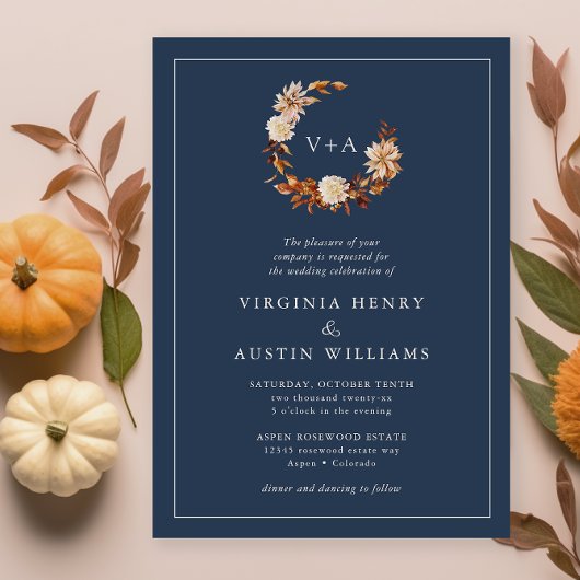 Mit Monogramm Hochzeit der Marine Einladung