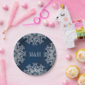 Mit Monogramm Hochzeit der Navy und Silver Indian  Pappteller (Party)