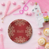Mit Monogramm Hochzeit im indischen Rot-Gold-Stil Pappteller (Party)