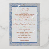 Mit Monogramm Hochzeit in Blau und Grau-Marmor Folieneinladung (Vorderseite)