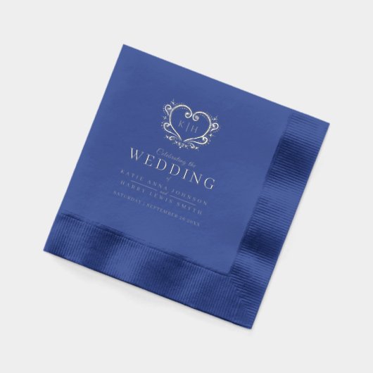 Mit Monogramm Hochzeit in Blau und Silber Servietten Mit Folie (Links)