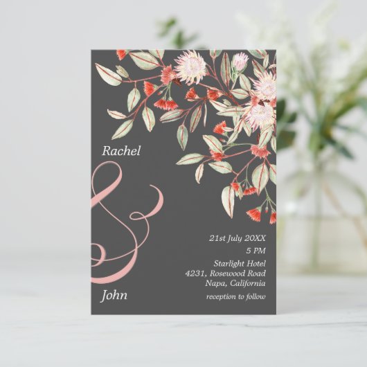 Mit Monogramm Hochzeit in Grau & Blush Einladung (Stehend Vorderseite)