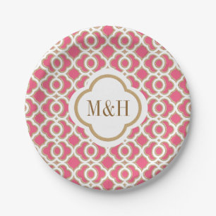 Mit Monogramm Hochzeit in Rosa und Gold Pappteller