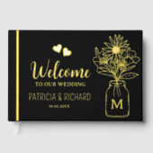 Mit Monogramm Hochzeit in Schwarz und Gold Gästebuch (Vorderseite)