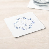 Mit Monogramm Hochzeit mit Blumen und Weiß Rechteckiger Pappuntersetzer (angewinkelt)