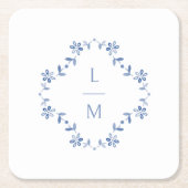 Mit Monogramm Hochzeit mit Blumen und Weiß Rechteckiger Pappuntersetzer (Vorderseite)