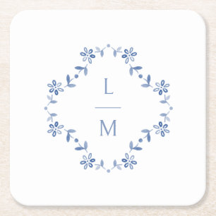 Mit Monogramm Hochzeit mit Blumen und Weiß Rechteckiger Pappuntersetzer