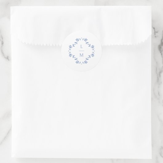Mit Monogramm Hochzeit mit Blumen und Weiß Runder Aufkleber (Tasche)