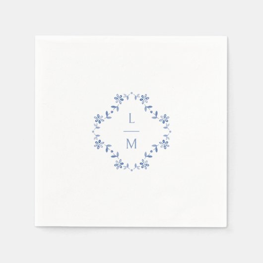 Mit Monogramm Hochzeit mit Blumen und Weiß Serviette (Vorderseite)