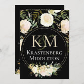 Mit Monogramm Hochzeit mit eleganten White Rose Einladung (Vorne/Hinten)